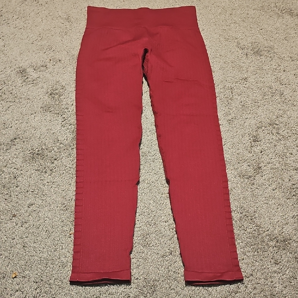 Zyia Active Womens Red Ribbed Leggings Activewear Athleisure Size M